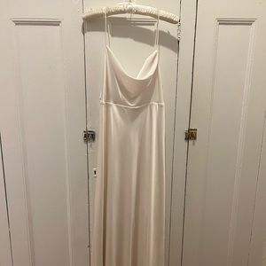 Never worn, NWT. Fame & Partners Strappy Draped Gown matte ivory with NO SLIT!